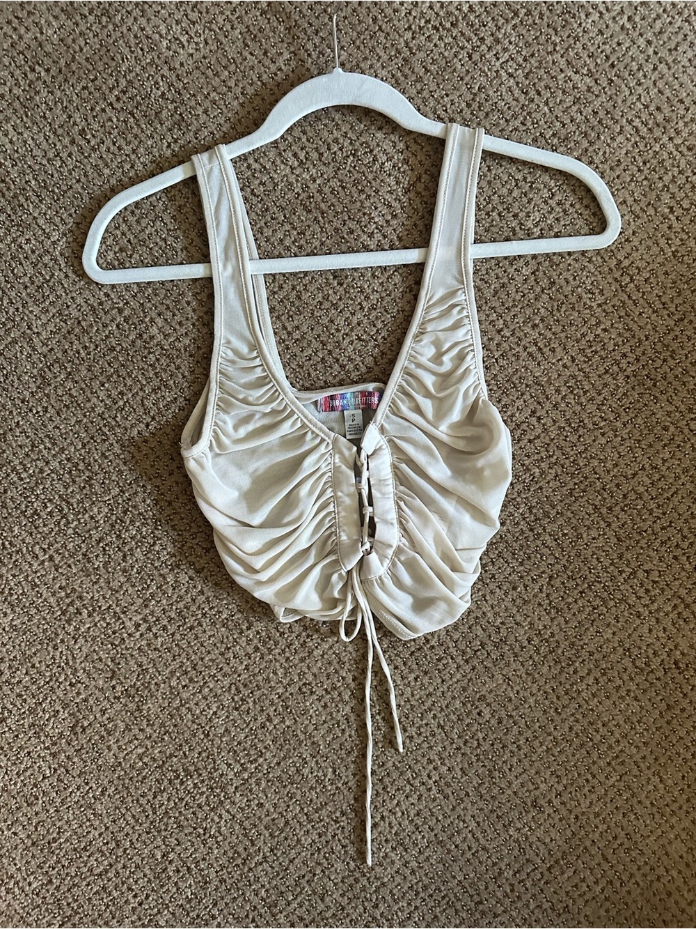 Urban Outfitters Ruched Cream Sheer Tank Top with Drawstring Detail